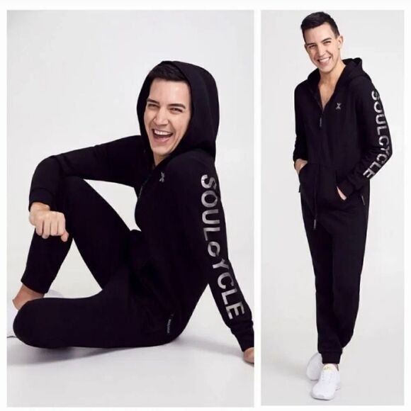 SoulCycle One Piece Zippered Hoodie Sweatshirt Jumpsuit in Black Size Medium - Picture 10 of 13